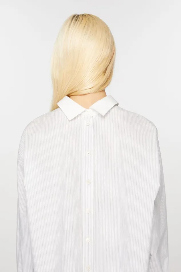 Acne Studios Stripe Shirt Olive Greenwhite Woman Shirts and Blouses
