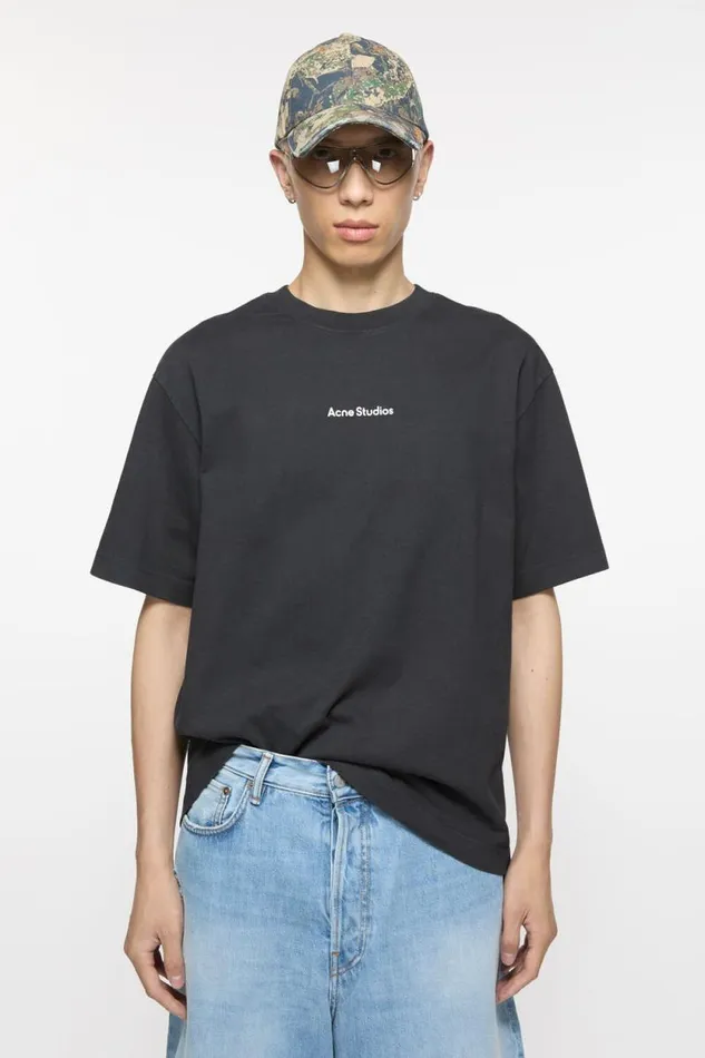 Acne Studios Tshirt Stamp Logo 8211 Relaxed Fit Black Man Tshirts