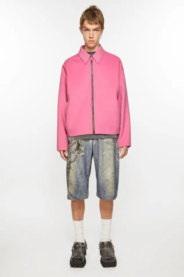 Acne Studios Wool Zipper Jacket Bubble Pink Man Outerwear