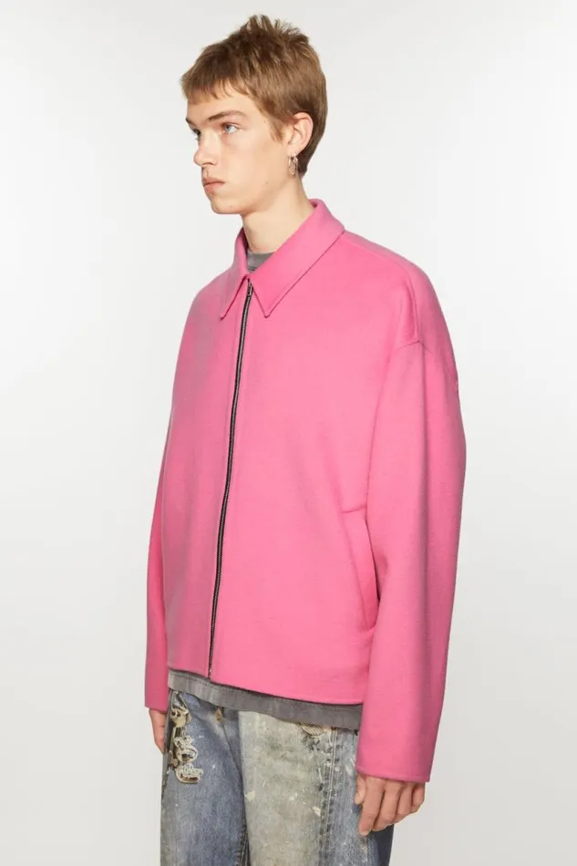 Acne Studios Wool Zipper Jacket Bubble Pink Man Outerwear