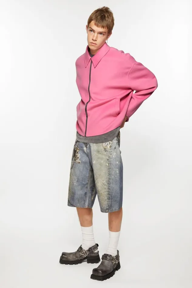 Acne Studios Wool Zipper Jacket Bubble Pink Man Outerwear