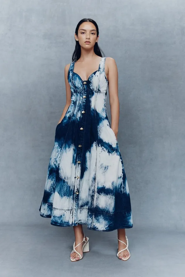 Aje Denim Enigma Denim Midi Dress Tie Dye Indigo 8211 Women