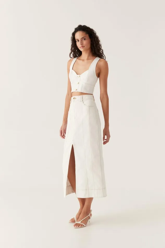 Aje Denim Farley Denim Midi Skirt White 8211 Women
