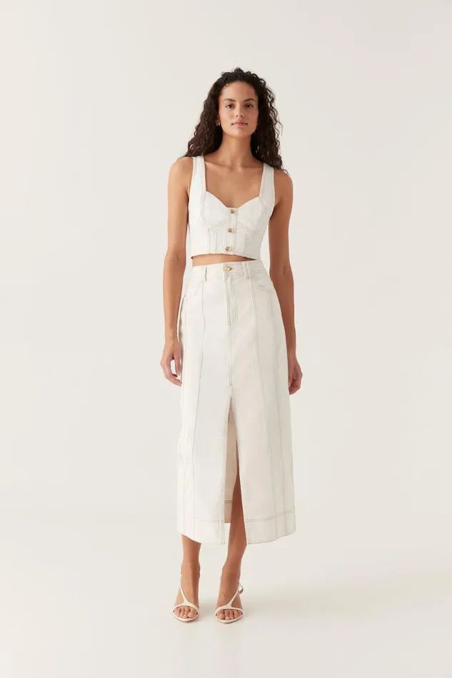 Aje Denim Farley Denim Midi Skirt White 8211 Women