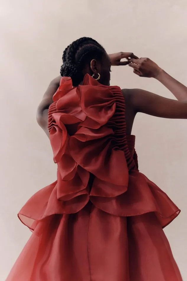 Aje Dresses Asra Pleated Frill Midi Dress Mahogany Red 8211 Women Aje Dresses Asra Pleated Frill Midi Dress Mahogany Red 8211 Women