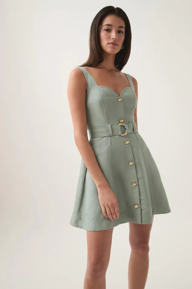 Aje Dresses Clay Belted Mini Dress Willow Green 8211 Women