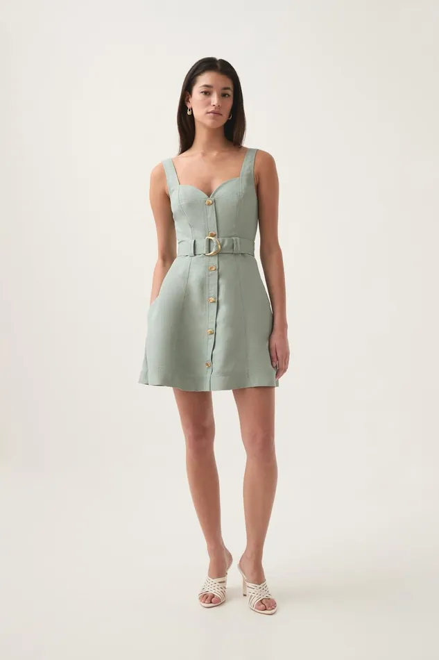 Aje Dresses Clay Belted Mini Dress Willow Green 8211 Women Aje Dresses Clay Belted Mini Dress Willow Green 8211 Women