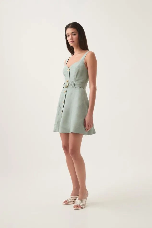 Aje Dresses Clay Belted Mini Dress Willow Green 8211 Women Aje Dresses Clay Belted Mini Dress Willow Green 8211 Women
