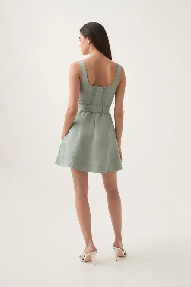 Aje Dresses Clay Belted Mini Dress Willow Green 8211 Women Aje Dresses Clay Belted Mini Dress Willow Green 8211 Women