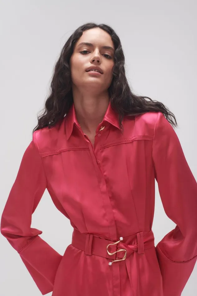 Aje Dresses Echo Belted Midi Shirt Dress Hot Pink 8211 Women Aje Dresses Echo Belted Midi Shirt Dress Hot Pink 8211 Women