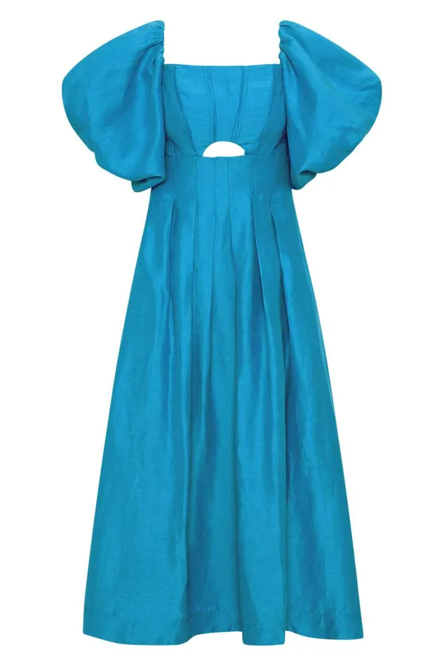 Aje Dresses Eugenie Off Shoulder Midi Dress Azure Blue 8211 Women Aje Dresses Eugenie Off Shoulder Midi Dress Azure Blue 8211 Women