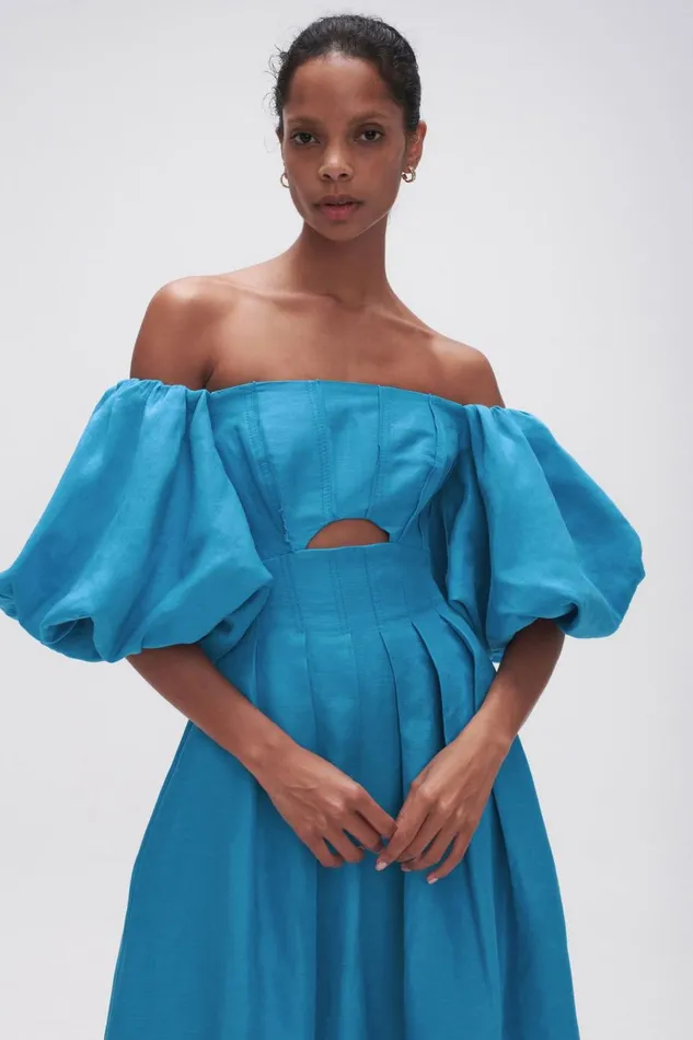 Aje Dresses Eugenie Off Shoulder Midi Dress Azure Blue 8211 Women Aje Dresses Eugenie Off Shoulder Midi Dress Azure Blue 8211 Women