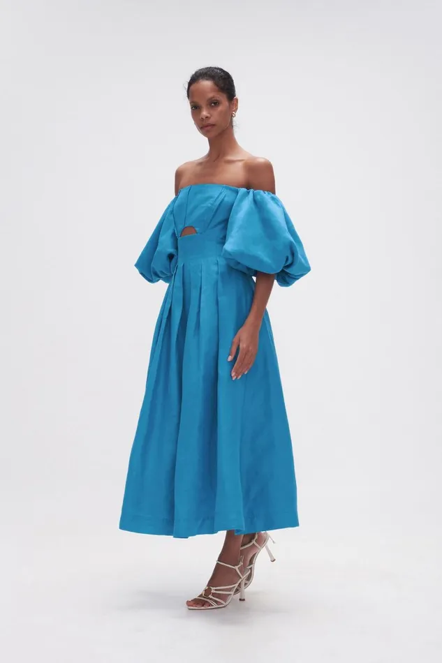 Aje Dresses Eugenie Off Shoulder Midi Dress Azure Blue 8211 Women Aje Dresses Eugenie Off Shoulder Midi Dress Azure Blue 8211 Women