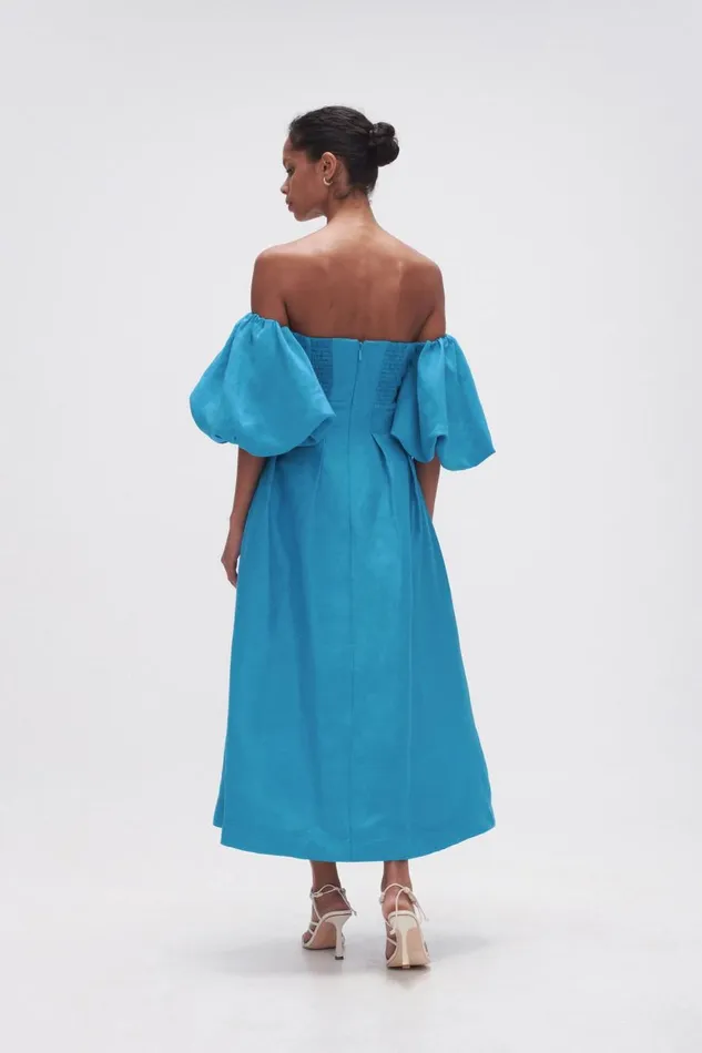 Aje Dresses Eugenie Off Shoulder Midi Dress Azure Blue 8211 Women Aje Dresses Eugenie Off Shoulder Midi Dress Azure Blue 8211 Women