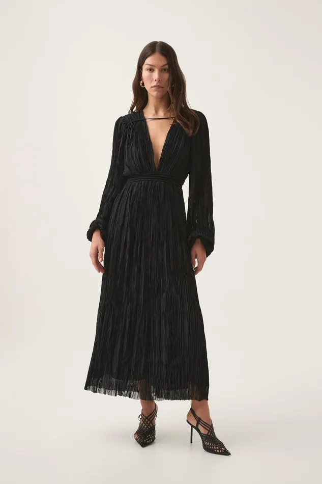 Aje Dresses Genevieve Pleated Midi Dress Black 8211 Women