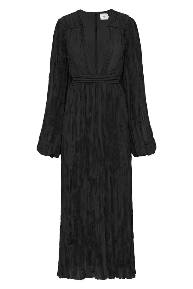 Aje Dresses Genevieve Pleated Midi Dress Black 8211 Women Aje Dresses Genevieve Pleated Midi Dress Black 8211 Women