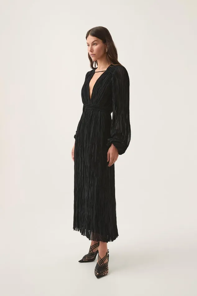 Aje Dresses Genevieve Pleated Midi Dress Black 8211 Women Aje Dresses Genevieve Pleated Midi Dress Black 8211 Women