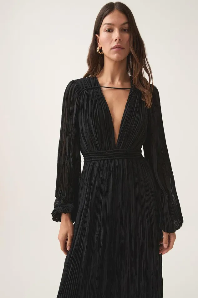 Aje Dresses Genevieve Pleated Midi Dress Black 8211 Women Aje Dresses Genevieve Pleated Midi Dress Black 8211 Women