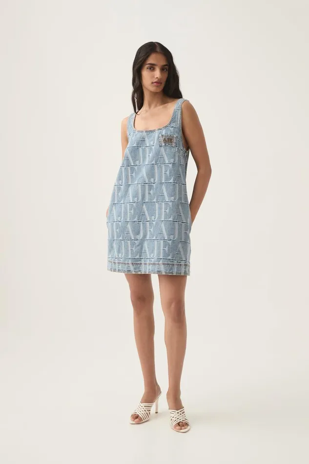 Aje Dresses Nostalgia Denim Mini Dress Coastal Logo Wash 8211 Women