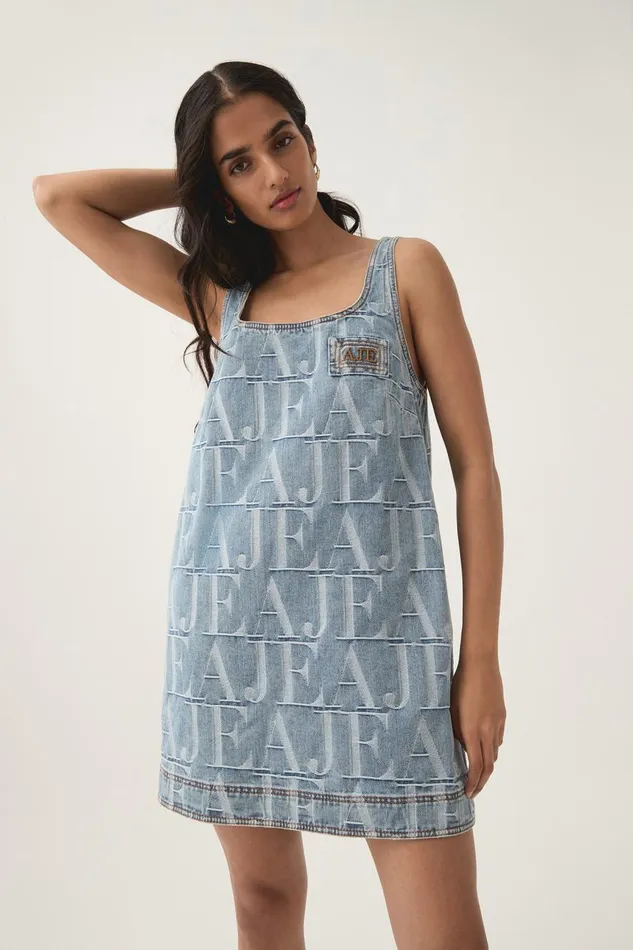 Aje Dresses Nostalgia Denim Mini Dress Coastal Logo Wash 8211 Women Aje Dresses Nostalgia Denim Mini Dress Coastal Logo Wash 8211 Women