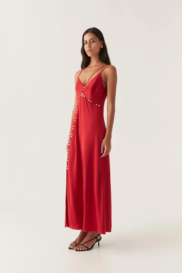 Aje Dresses Riddle Button Down Maxi Dress Scarlet Red 8211 Women