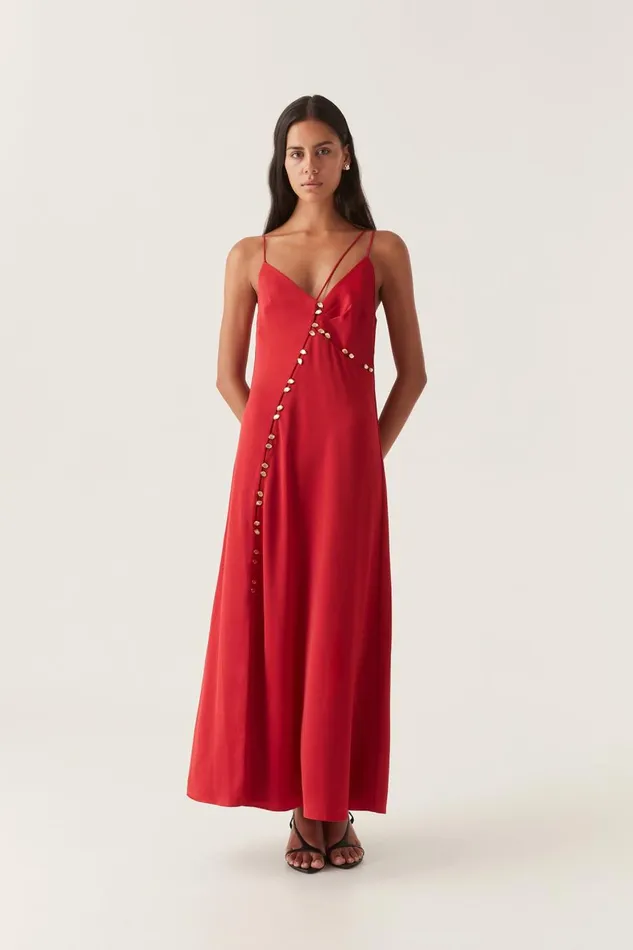 Aje Dresses Riddle Button Down Maxi Dress Scarlet Red 8211 Women Aje Dresses Riddle Button Down Maxi Dress Scarlet Red 8211 Women