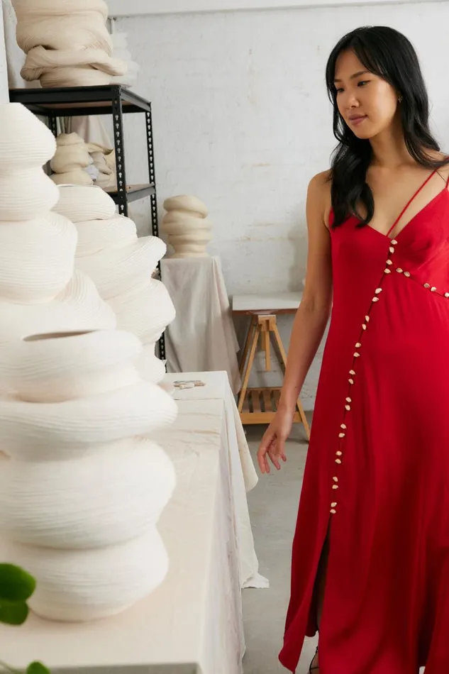 Aje Dresses Riddle Button Down Maxi Dress Scarlet Red 8211 Women Aje Dresses Riddle Button Down Maxi Dress Scarlet Red 8211 Women