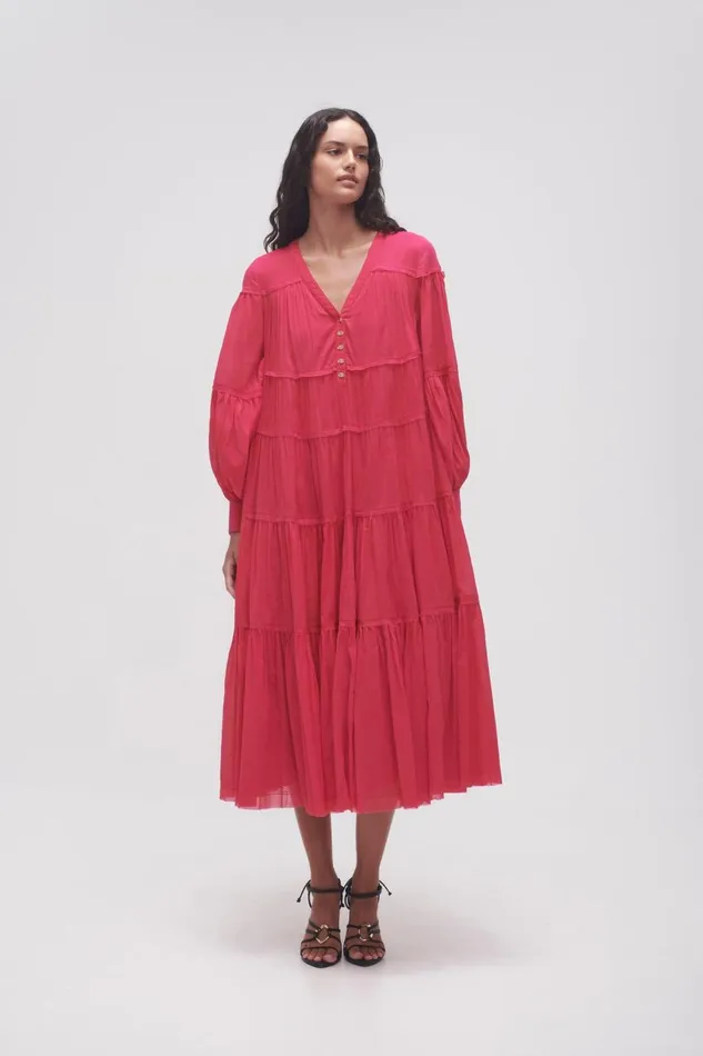 Aje Dresses Sally Tiered Plunge Midi Dress Hot Pink 8211 Women
