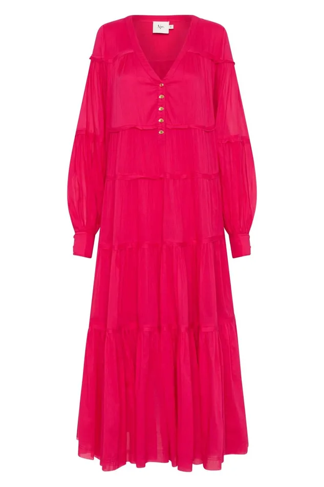 Aje Dresses Sally Tiered Plunge Midi Dress Hot Pink 8211 Women Aje Dresses Sally Tiered Plunge Midi Dress Hot Pink 8211 Women