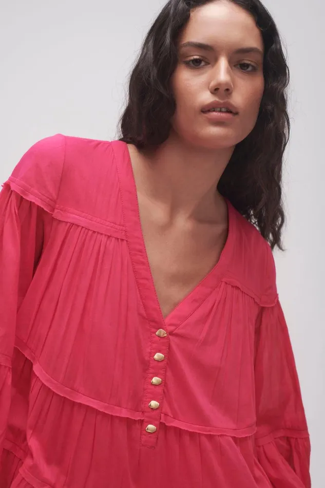 Aje Dresses Sally Tiered Plunge Midi Dress Hot Pink 8211 Women Aje Dresses Sally Tiered Plunge Midi Dress Hot Pink 8211 Women
