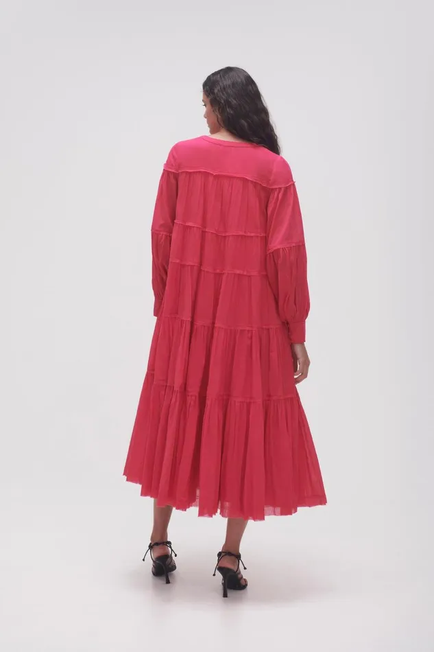 Aje Dresses Sally Tiered Plunge Midi Dress Hot Pink 8211 Women Aje Dresses Sally Tiered Plunge Midi Dress Hot Pink 8211 Women
