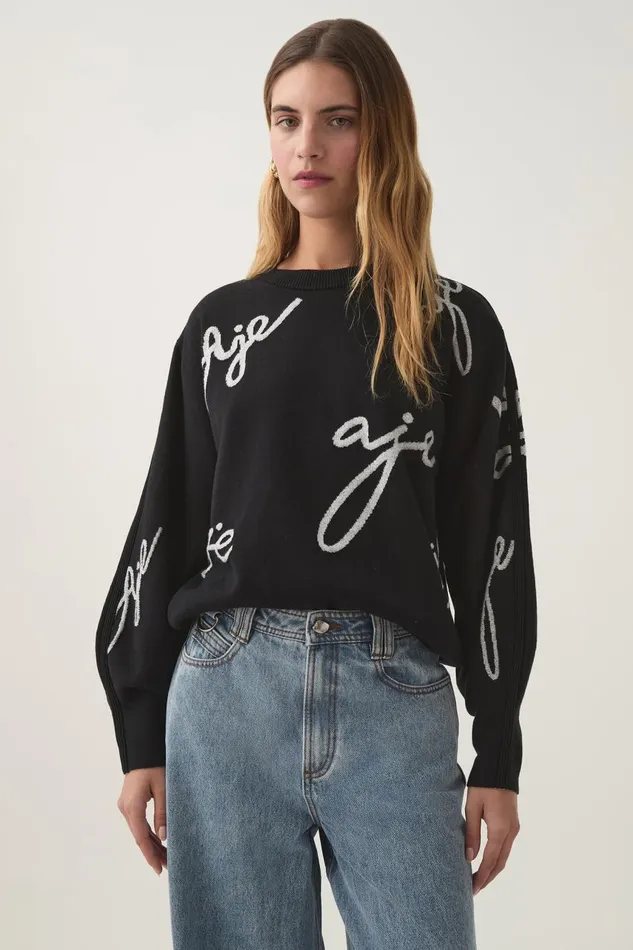 Aje Knitwear and Jumpers Resemblance Logo Knit Blackivory 8211 Women