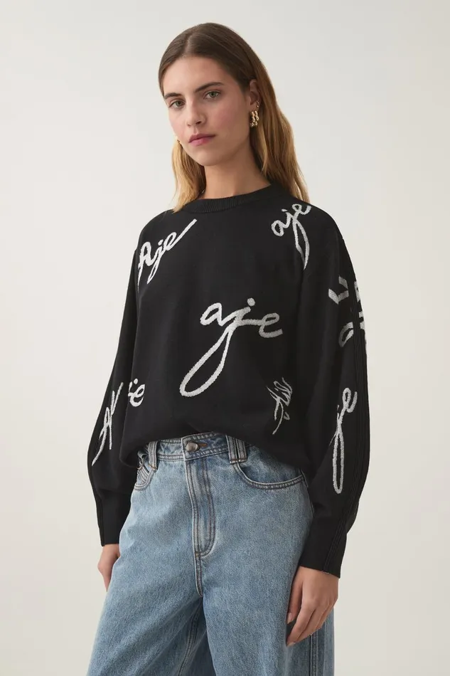 Aje Knitwear and Jumpers Resemblance Logo Knit Blackivory 8211 Women