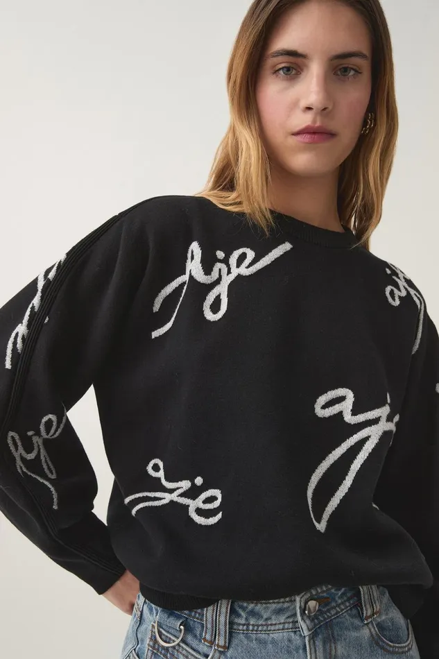 Aje Knitwear and Jumpers Resemblance Logo Knit Blackivory 8211 Women