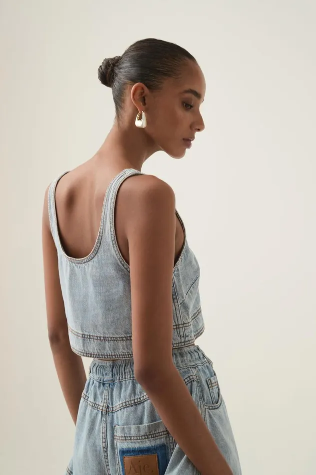 Aje Matching Sets Aura Denim Top Sea Spray Wash 8211 Women Aje Matching Sets Aura Denim Top Sea Spray Wash 8211 Women