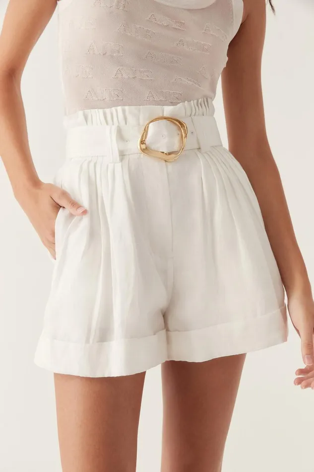 Aje Shorts Byblos Belted Linen Short Ivory 8211 Women