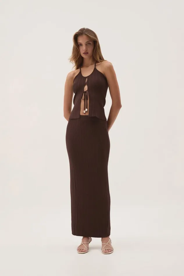Aje Skirts Coraline Ribbed Skirt Chocolate 8211 Women