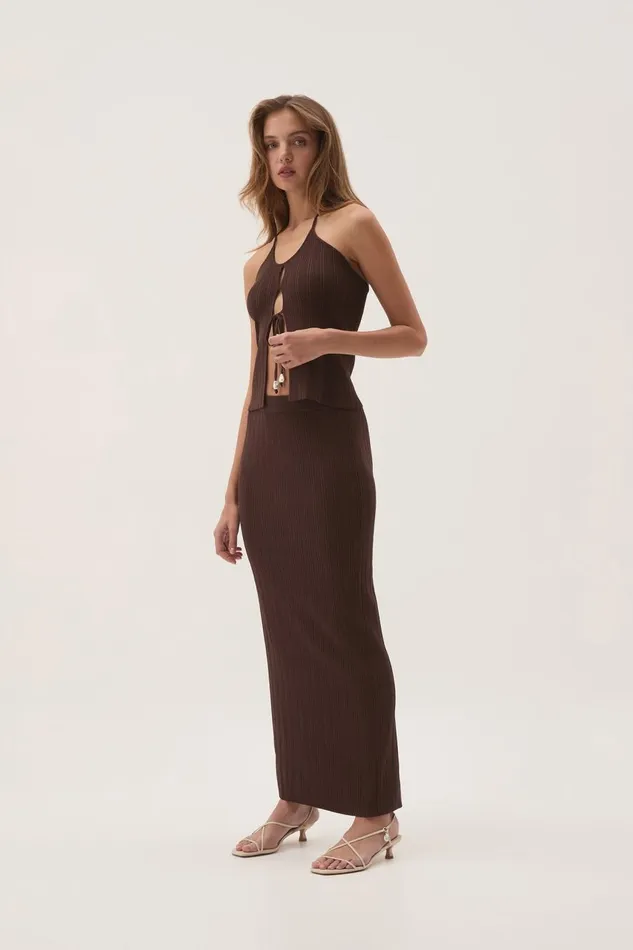 Aje Skirts Coraline Ribbed Skirt Chocolate 8211 Women