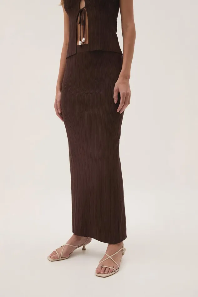 Aje Skirts Coraline Ribbed Skirt Chocolate 8211 Women