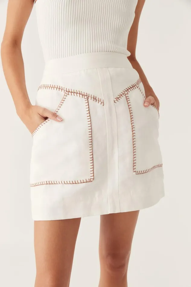Aje Skirts Sahira Barbstitch Mini Skirt Ivorychocolate Brown 8211 Women