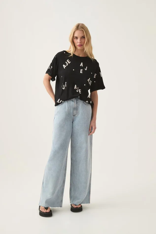Aje Tees Decora Logo Sprinkle Knit Tee Blackivorytawny Brown 8211 Women