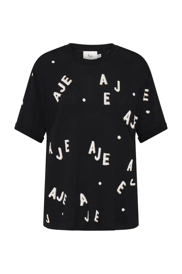 Aje Tees Decora Logo Sprinkle Knit Tee Blackivorytawny Brown 8211 Women
