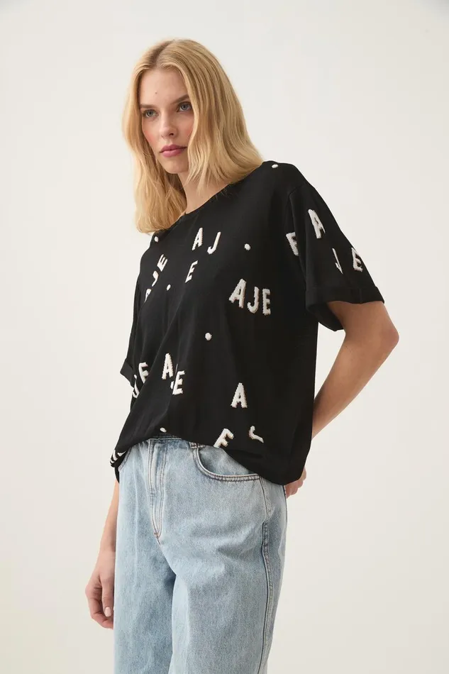 Aje Tees Decora Logo Sprinkle Knit Tee Blackivorytawny Brown 8211 Women