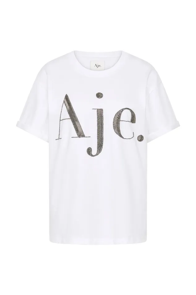 Aje Tees Glint Embellished Logo Tee Whitegunmetal 8211 Women