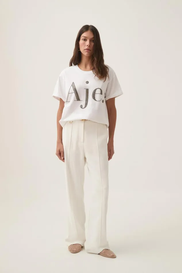 Aje Tees Glint Embellished Logo Tee Whitegunmetal 8211 Women