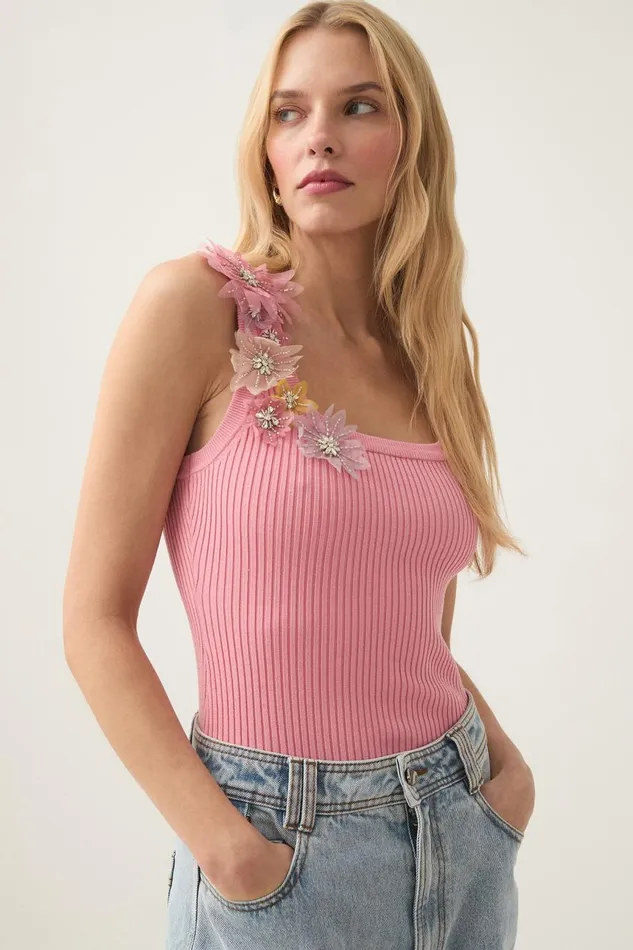 Aje Tops Bronte Flower Knit Tank Washed Coral 8211 Women