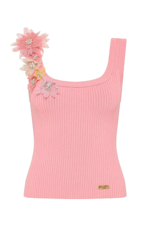 Aje Tops Bronte Flower Knit Tank Washed Coral 8211 Women