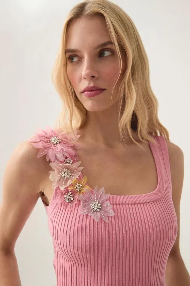 Aje Tops Bronte Flower Knit Tank Washed Coral 8211 Women