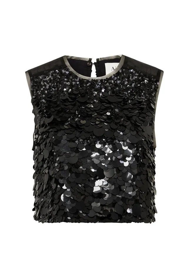 Aje Tops Celeste Sequin Shell Top Black 8211 Women Aje Tops Celeste Sequin Shell Top Black 8211 Women