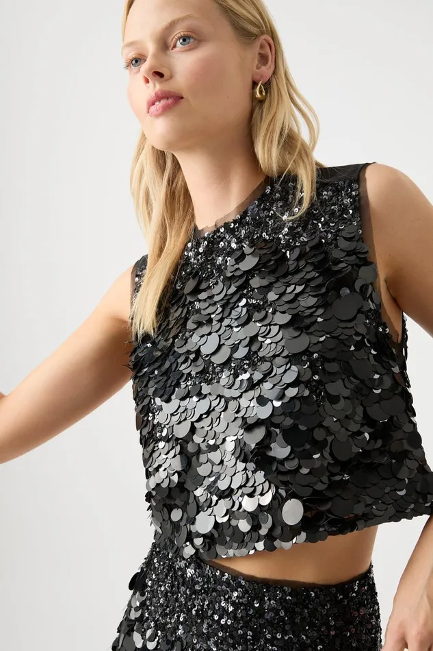 Aje Tops Celeste Sequin Shell Top Black 8211 Women Aje Tops Celeste Sequin Shell Top Black 8211 Women